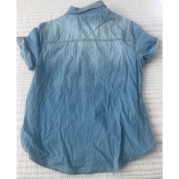 Design by Olivia Women's Cap Sleeve Button Down Denim Chambray Shirt NEEW NWt - Picture 6 of 6